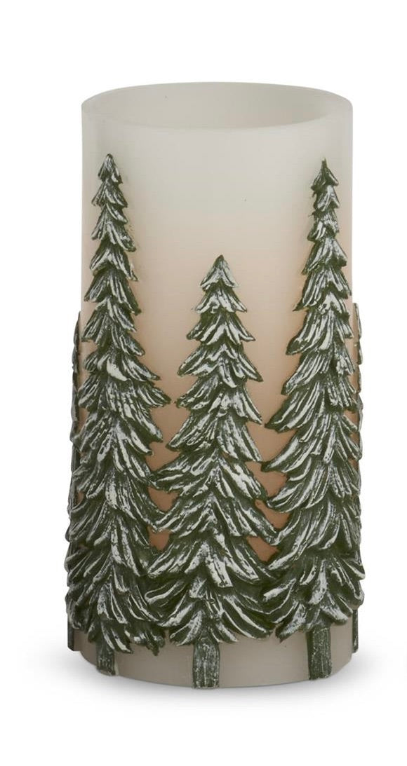 Small Green Embossed Trees LED Pillar Candle — alternate view 4