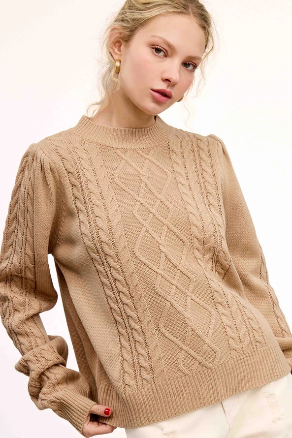 Super Soft Ribbed Crew Neck Cable Knit Sweater — alternate view 3