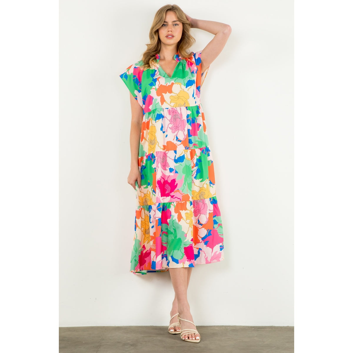 Tiered Multi Color Print Dress — alternate view 2