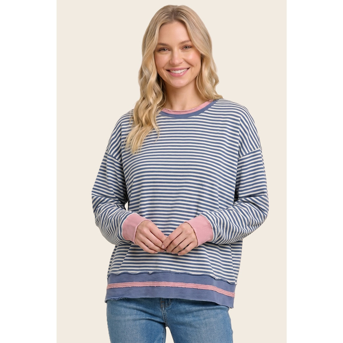 Color Contrasted Stripe Sweatshirt — alternate view 2