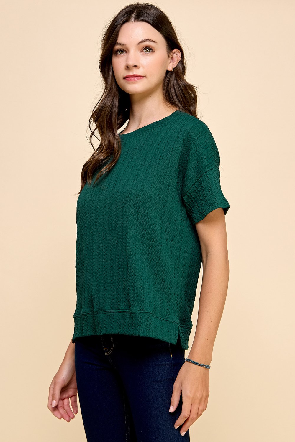 Basic Texturized Solid Top with Detailed Sleeves — alternate view 2
