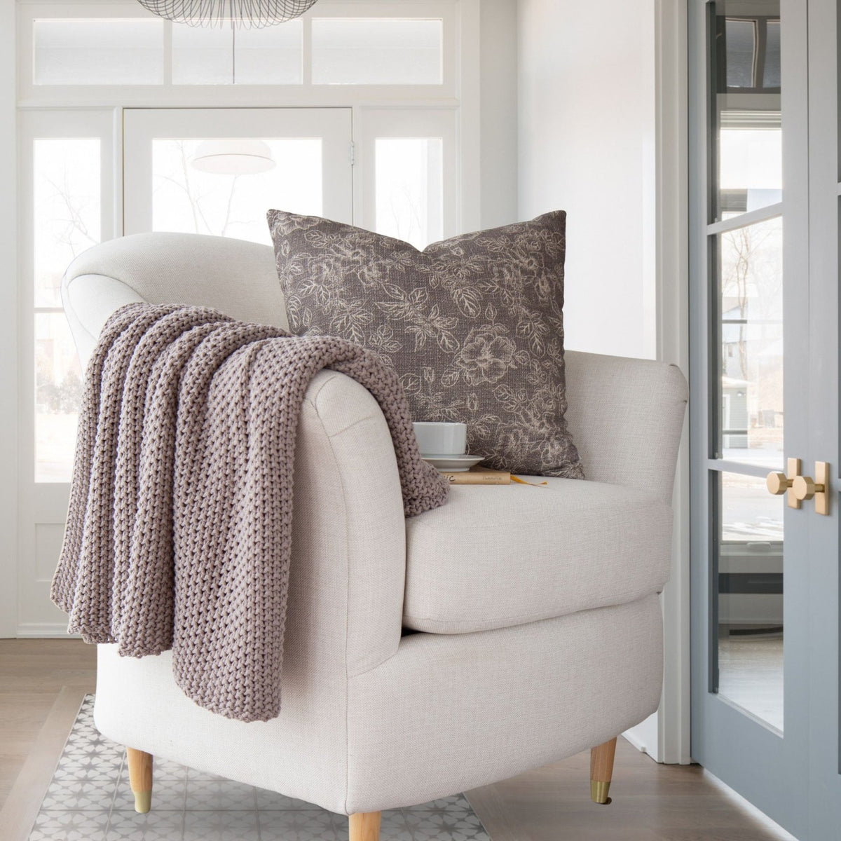 Chloe Cotton Chunky Knit Throw- Pewter — alternate view 3