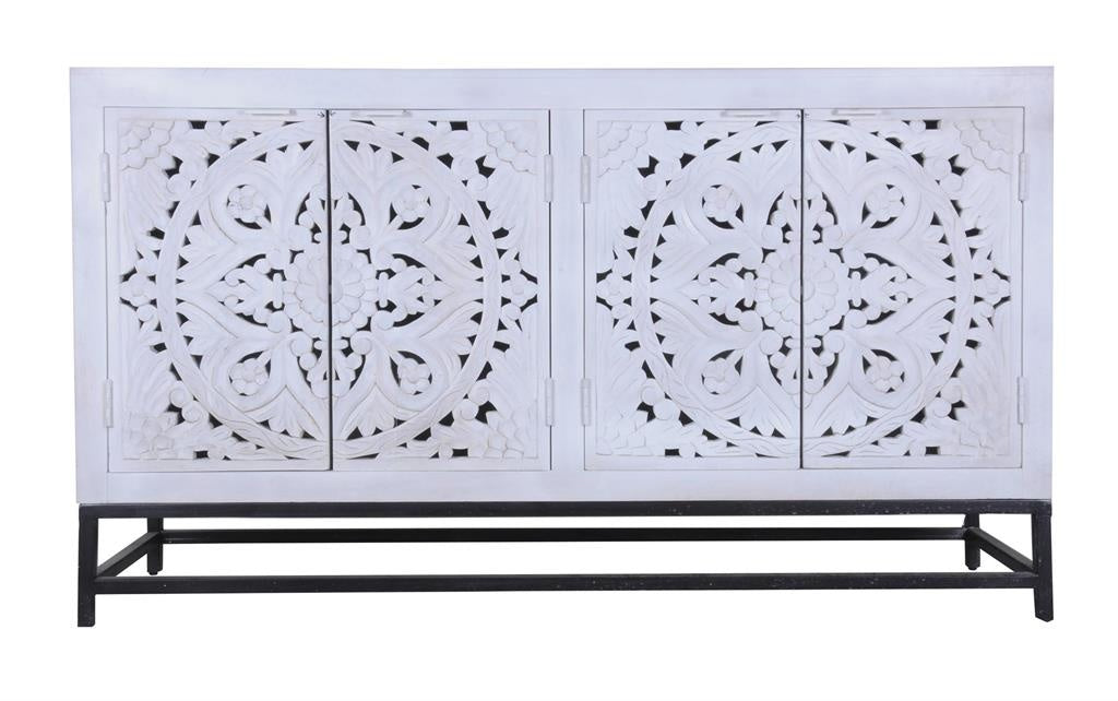 Floral White Wash Four Door Credenza — alternate view 3