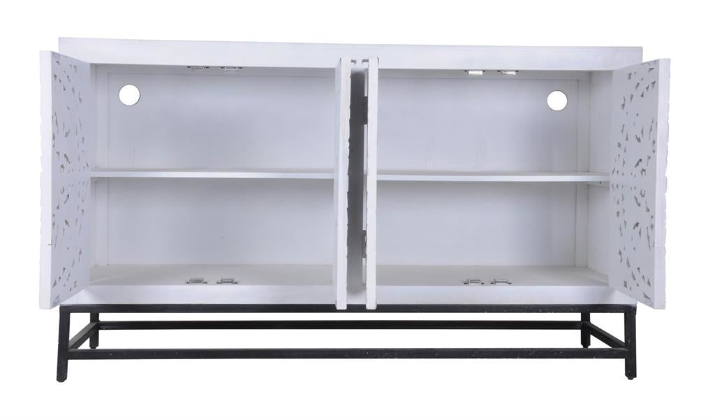 Floral White Wash Four Door Credenza — alternate view 4