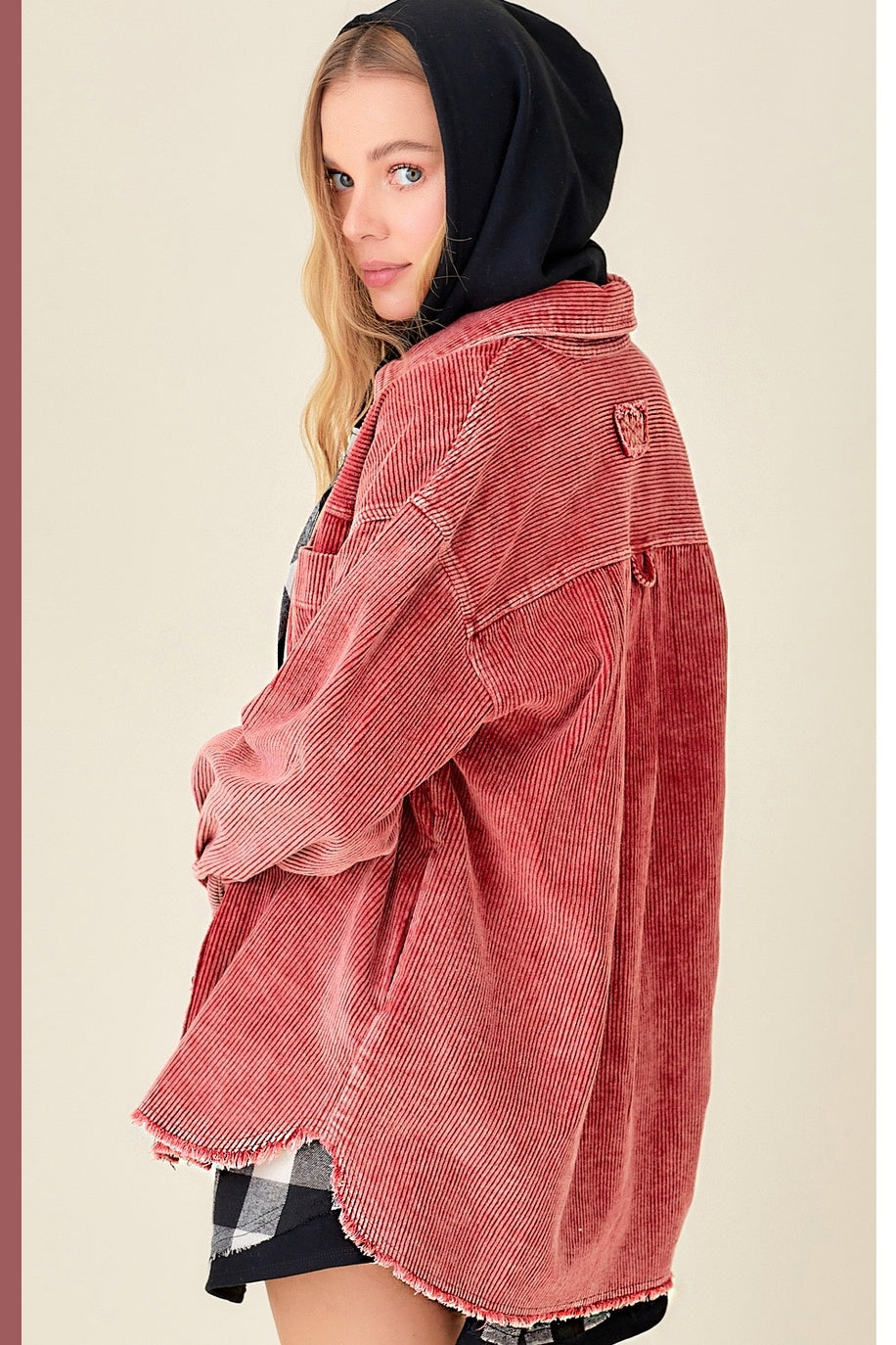 Oversized Washed Fabric Corduroy Button Down Jacket — alternate view 4