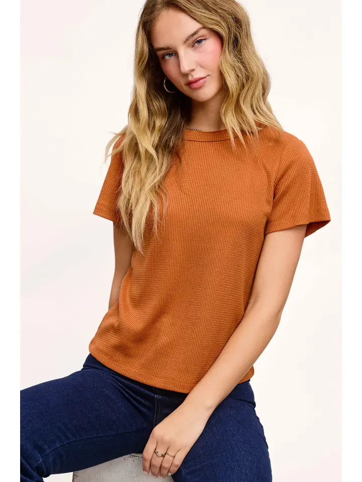 Soft Waffle Knit Slim Fitted Short Sleeve Top — alternate view 2