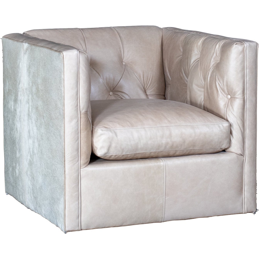 Modern tufted beige leather Bermuda Riff club chair with cowhide sides.