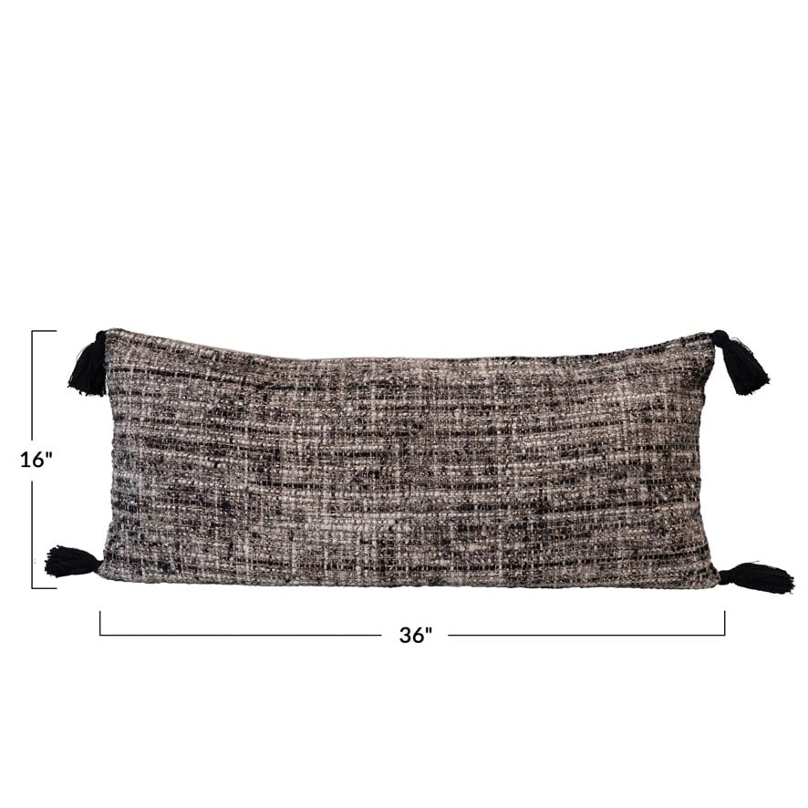 Woven Boucle Lumbar Pillow with Tassels, Multi Color — alternate view 3
