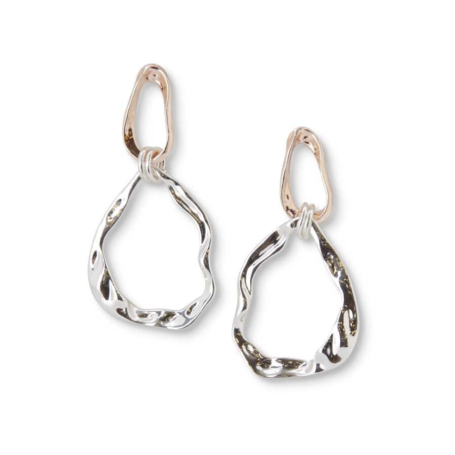 Silver and Rose Gold Teardrop Hoop Earrings — alternate view 2