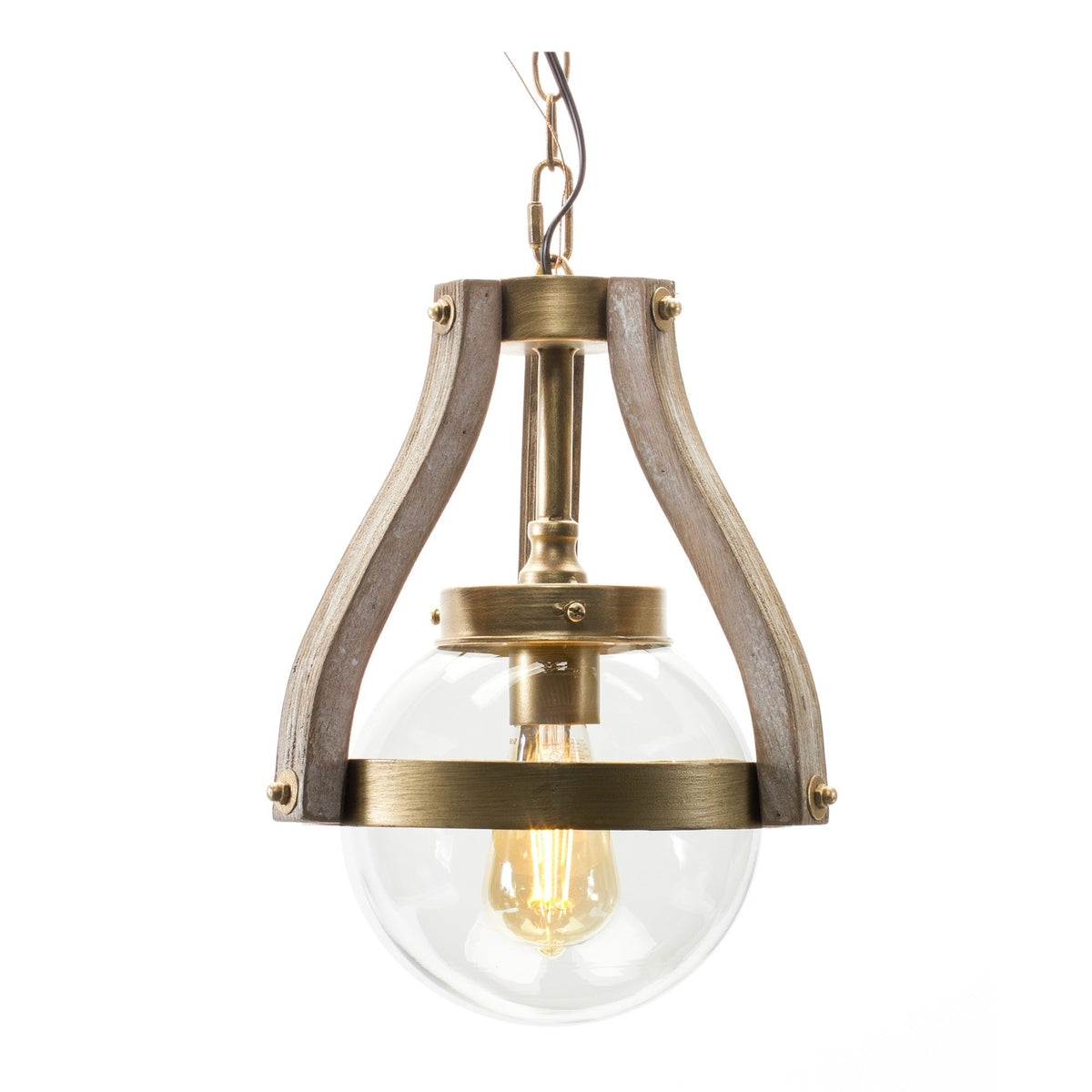 Hanging Light Fixture 9"D x 13.75"H Iron/Wood 26" Chain — alternate view 3