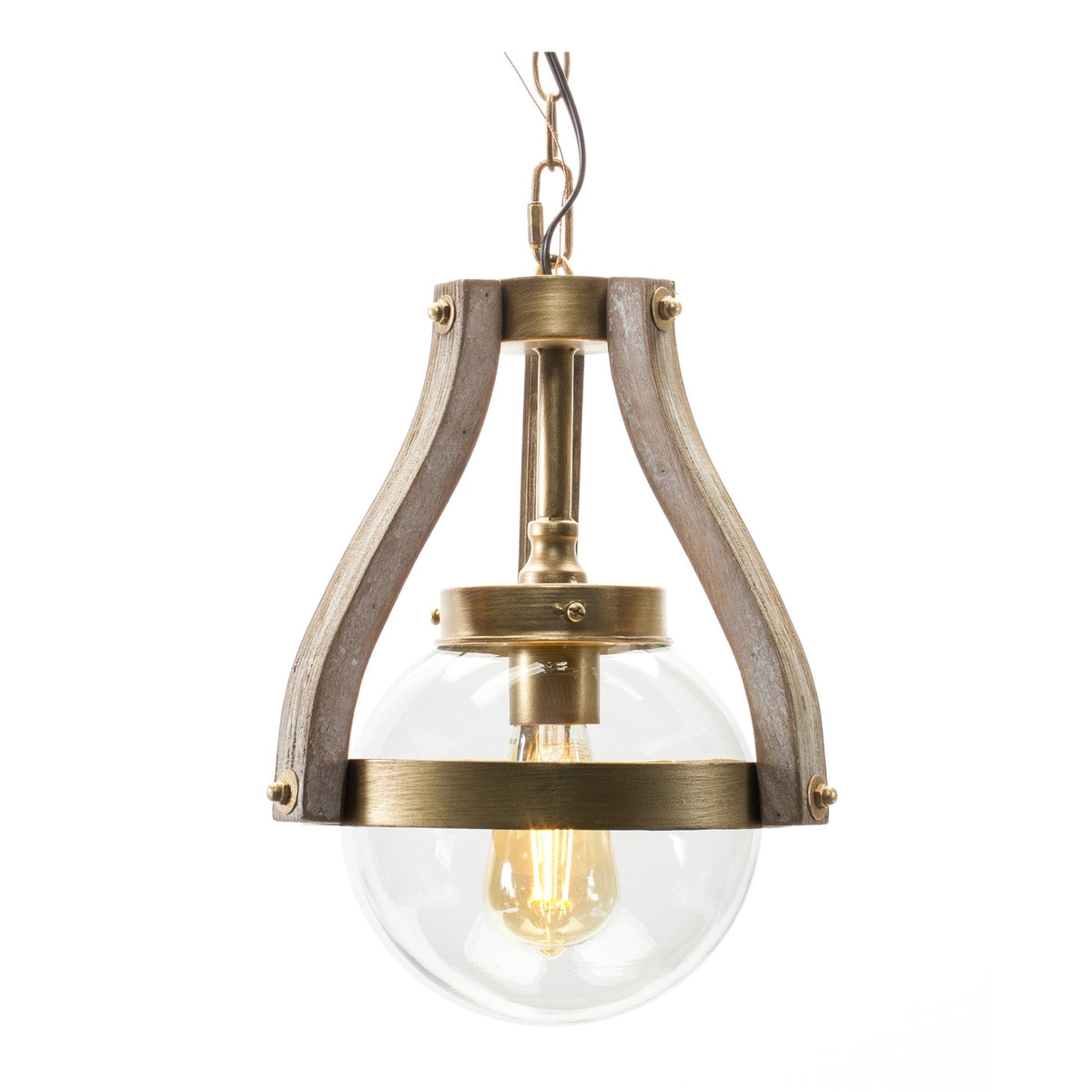 Hanging Light Fixture 9"D x 13.75"H Iron/Wood 26" Chain — alternate view 2