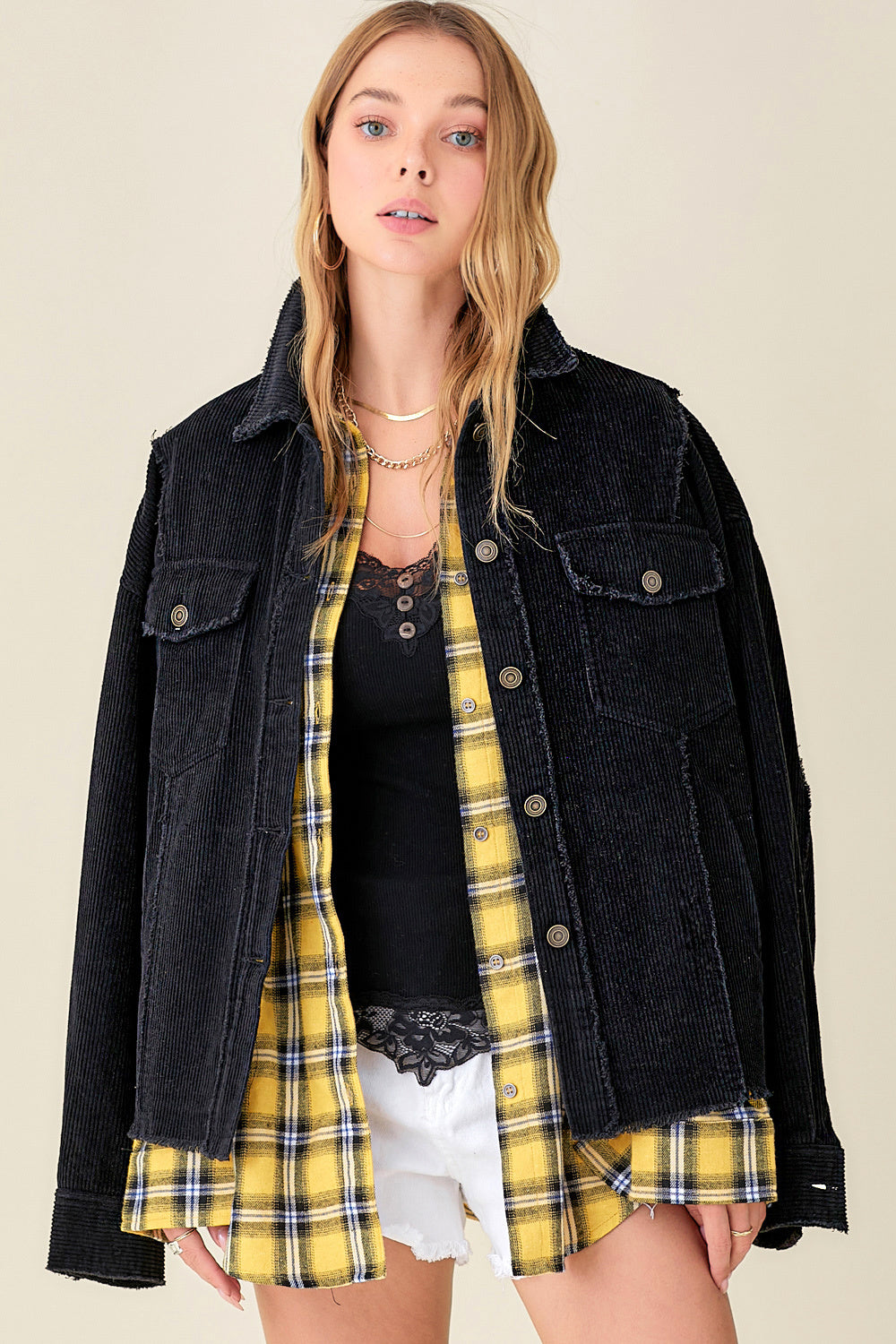 Washed Corduroy Oversized Button Down Jacket — alternate view 3