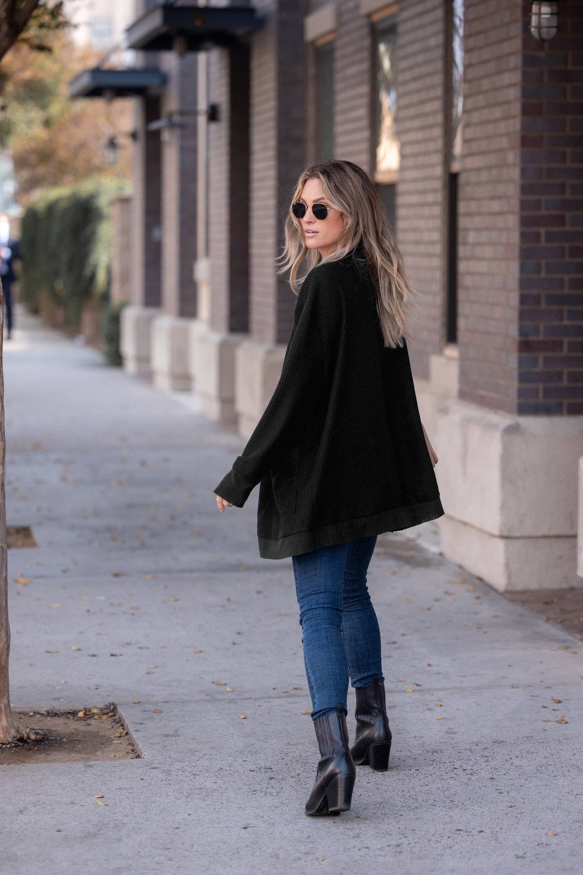 Scoop Hem Waffle Cardigan — alternate view 2