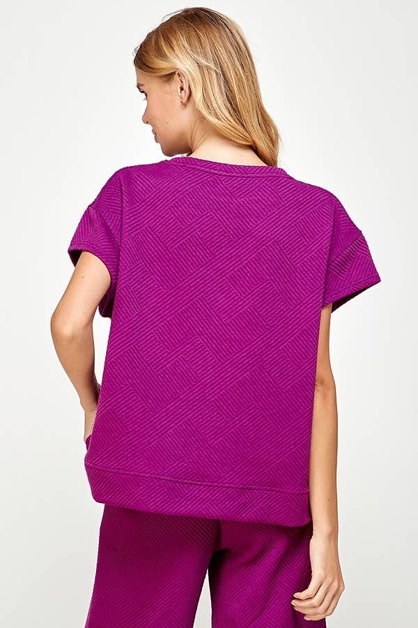 Textured Short Sleeve  Top - Magenta — alternate view 6