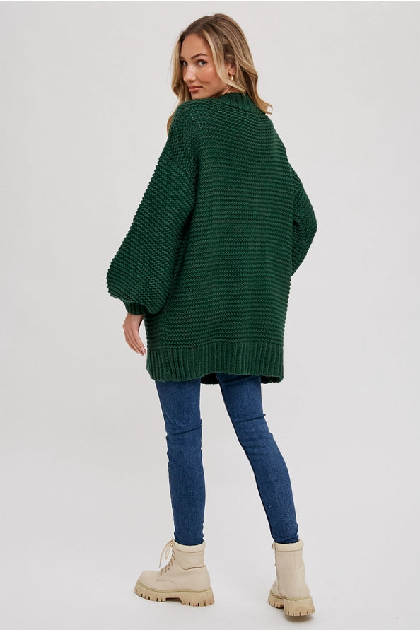 Chunky Cable Lantern Sleeve Cardigan — alternate view 2