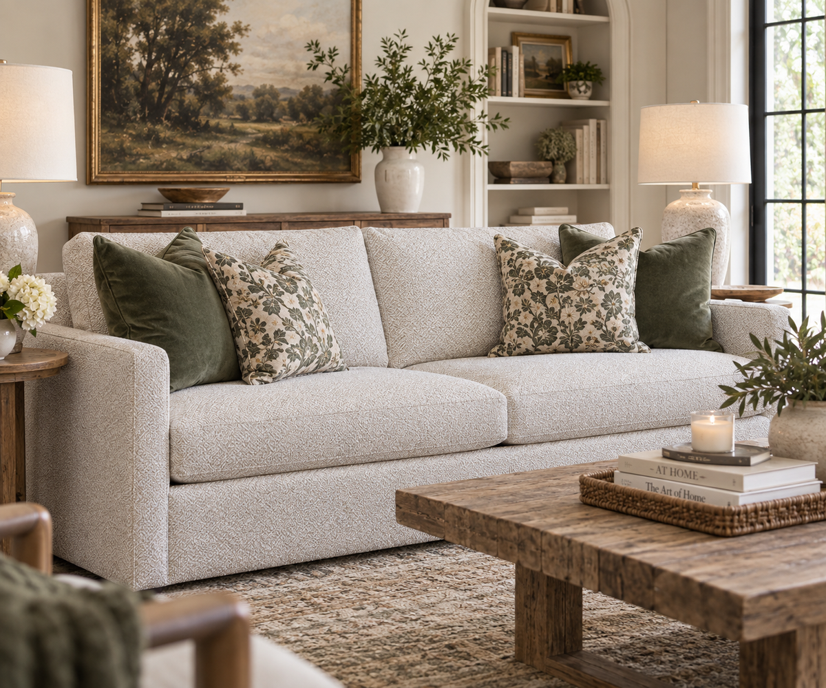 5555F30 Loveseat:  Runaround Linen