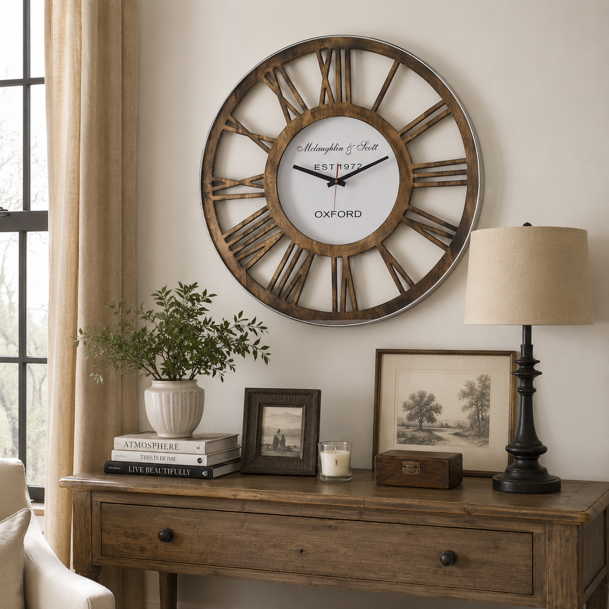 Modern Wood and Metal Hanging Clock