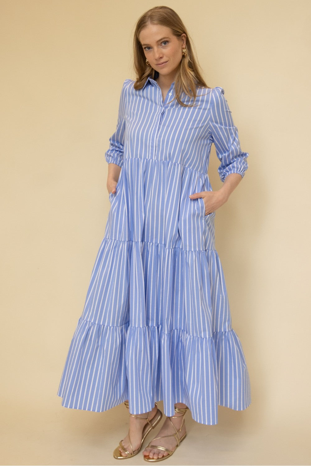 Striped Poplin Collared Maxi Dress — alternate view 3