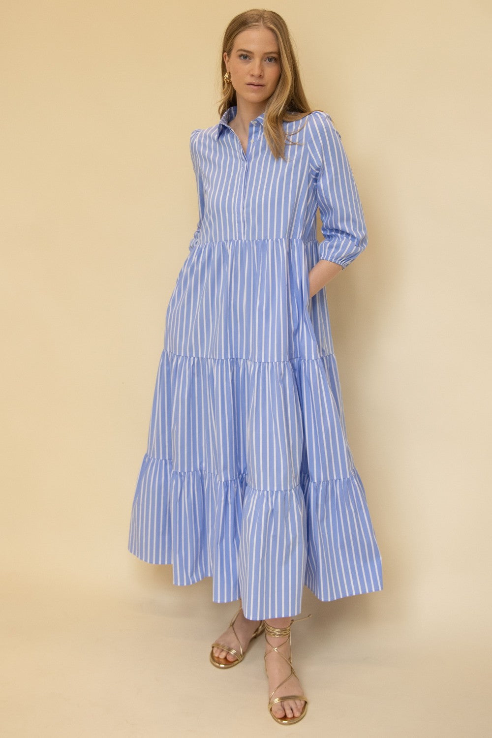 Striped Poplin Collared Maxi Dress — alternate view 2
