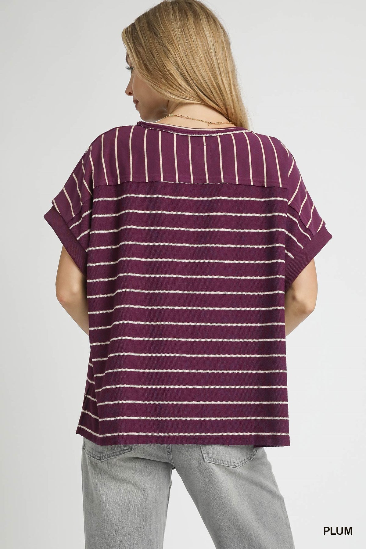 French Terry Striped Rolled Sleeve Knit Tee — alternate view 3