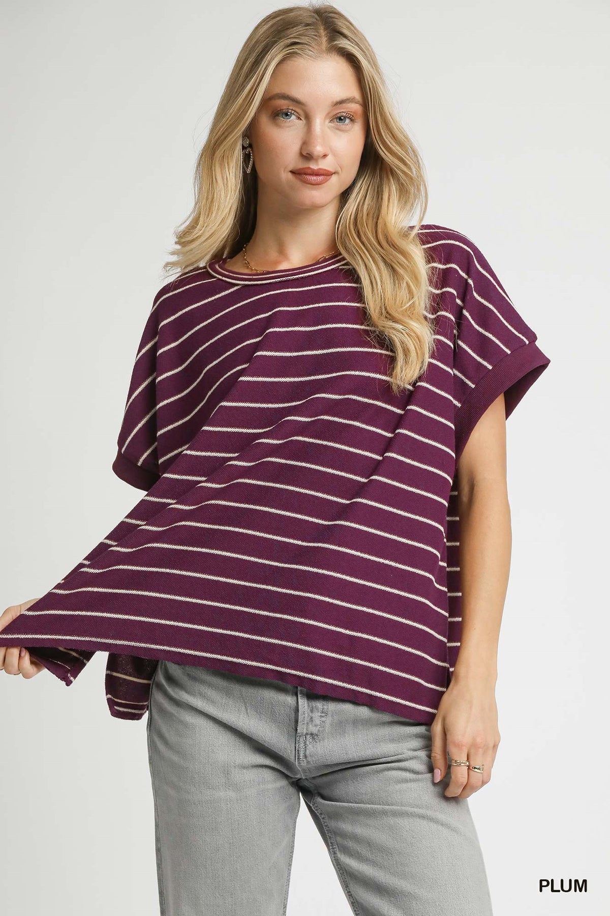 French Terry Striped Rolled Sleeve Knit Tee — alternate view 4