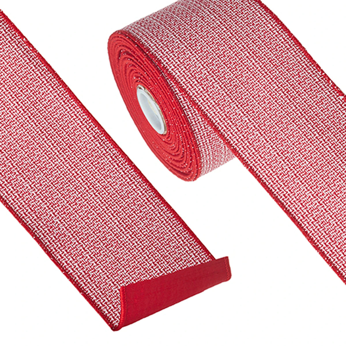 Red And White Tweed Wired Ribbon — alternate view 2