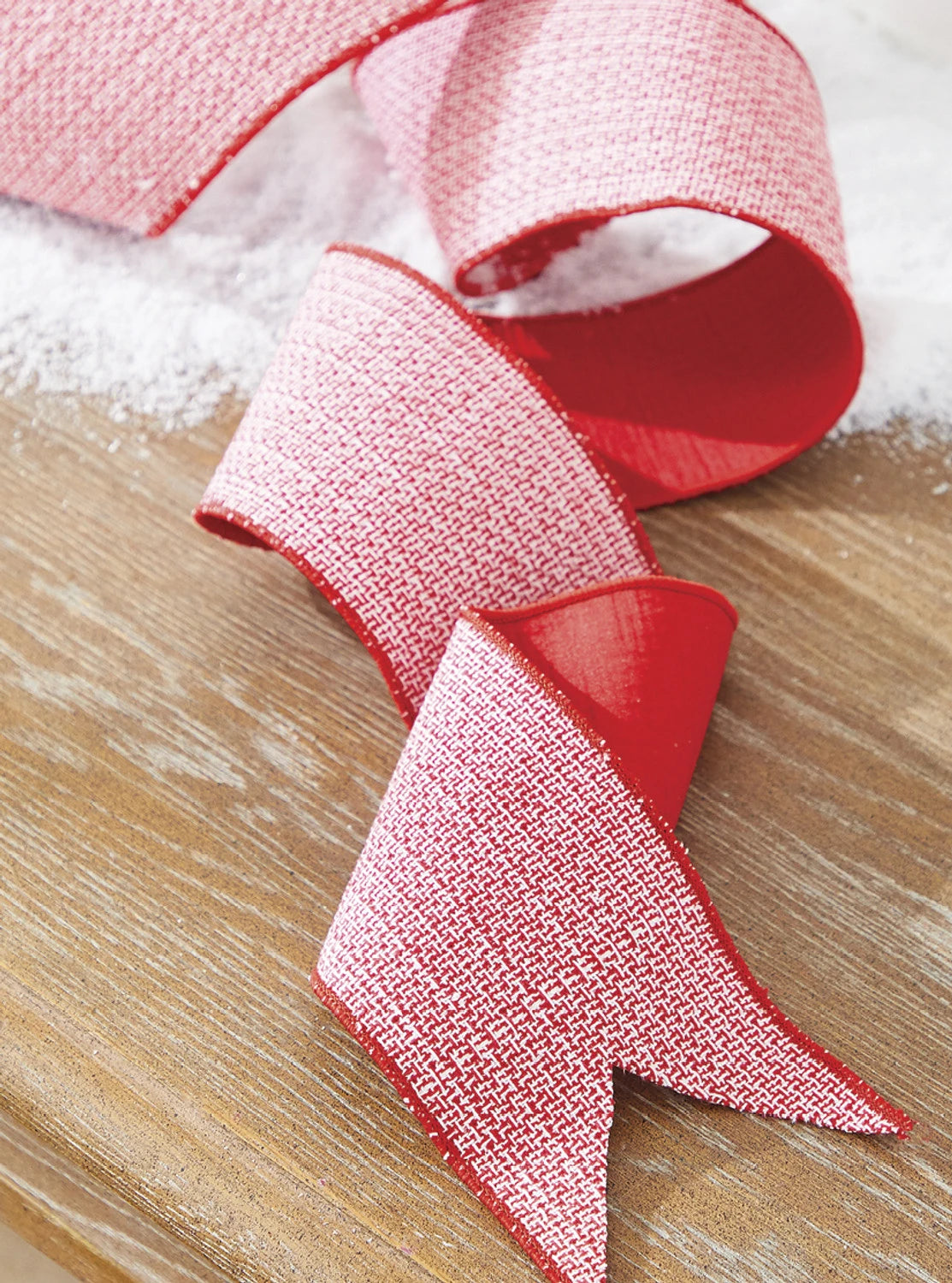 Red And White Tweed Wired Ribbon