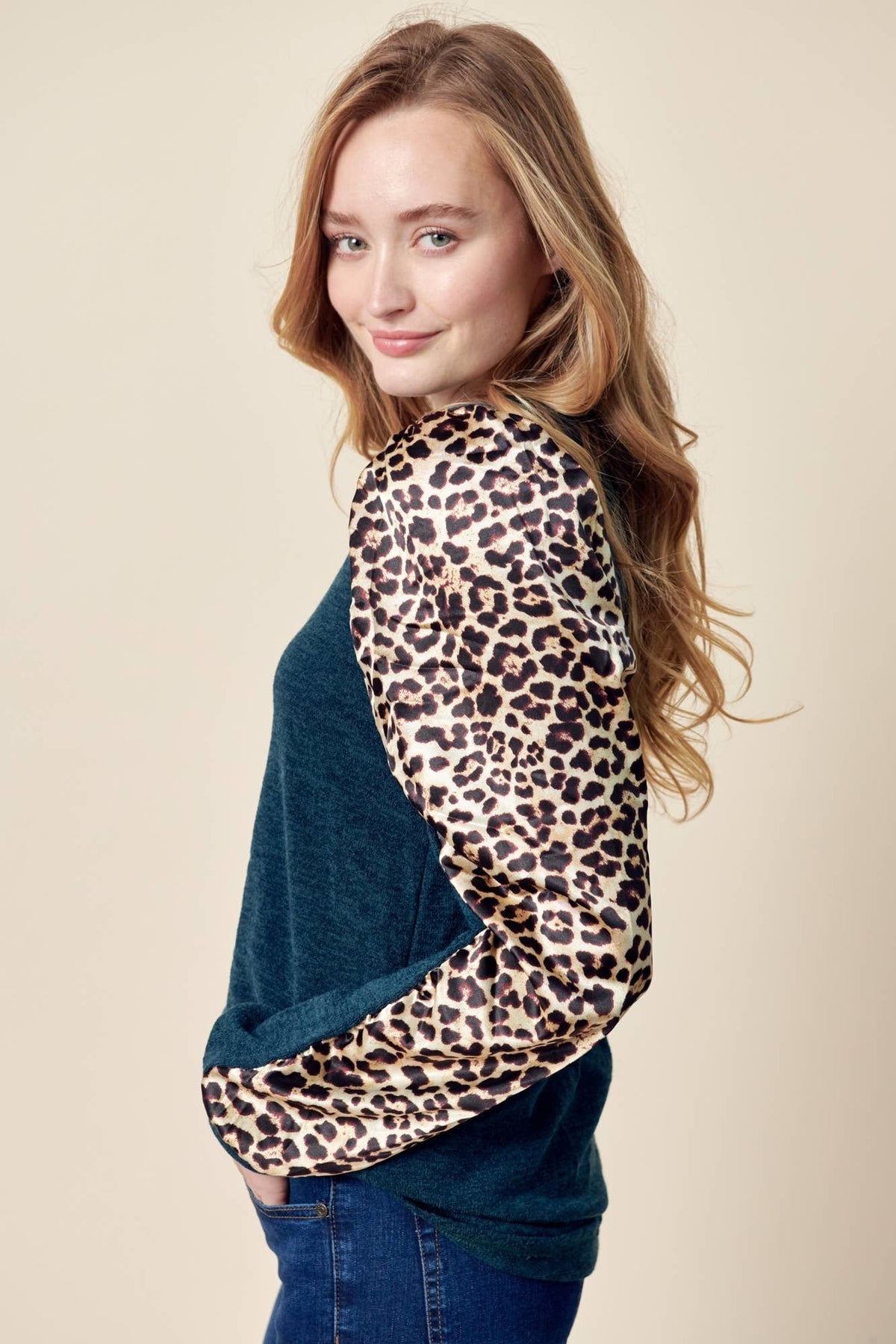 Teal Animal Print Top — alternate view 2