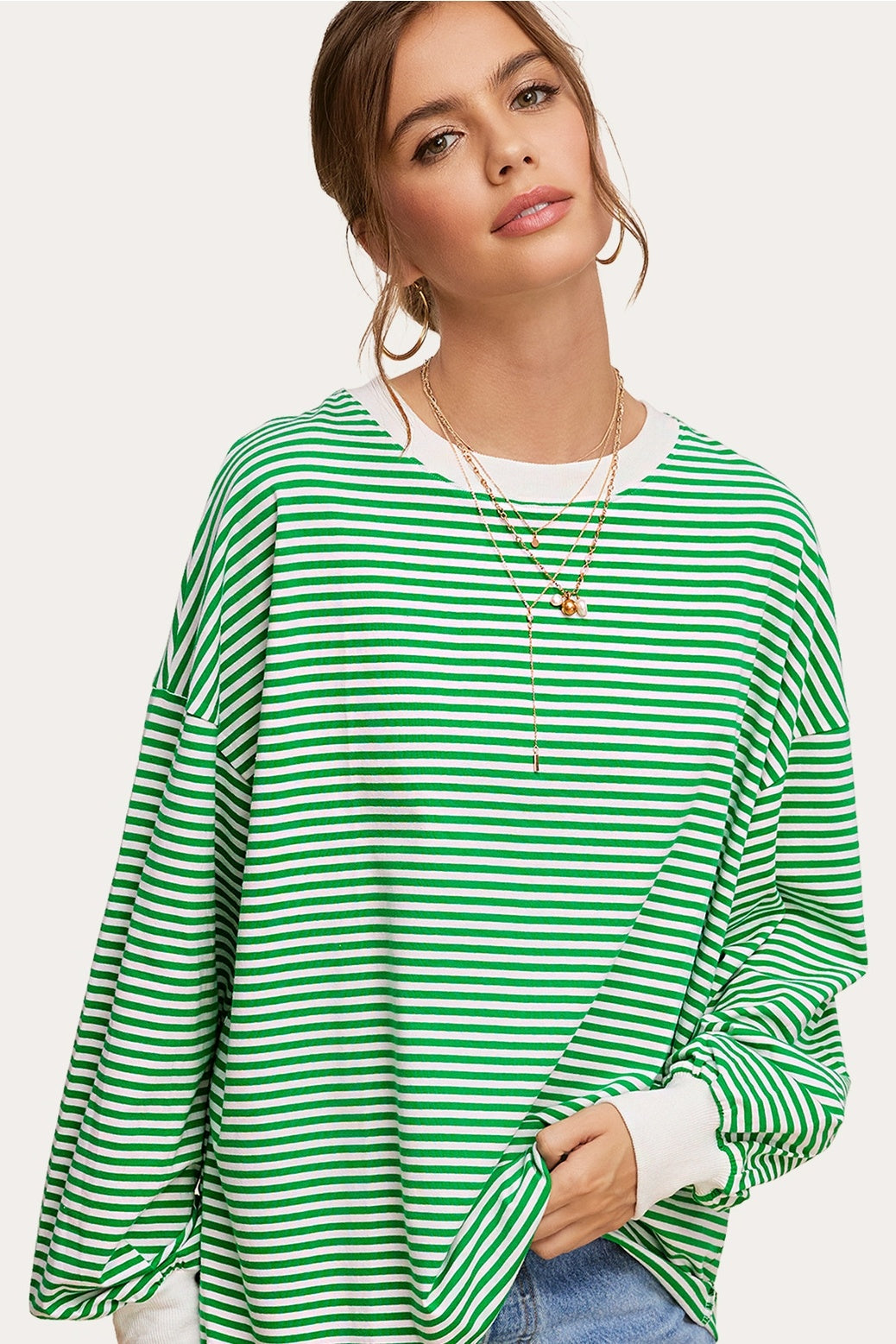 Oversized Striped Long Sleeve Pullover — alternate view 5