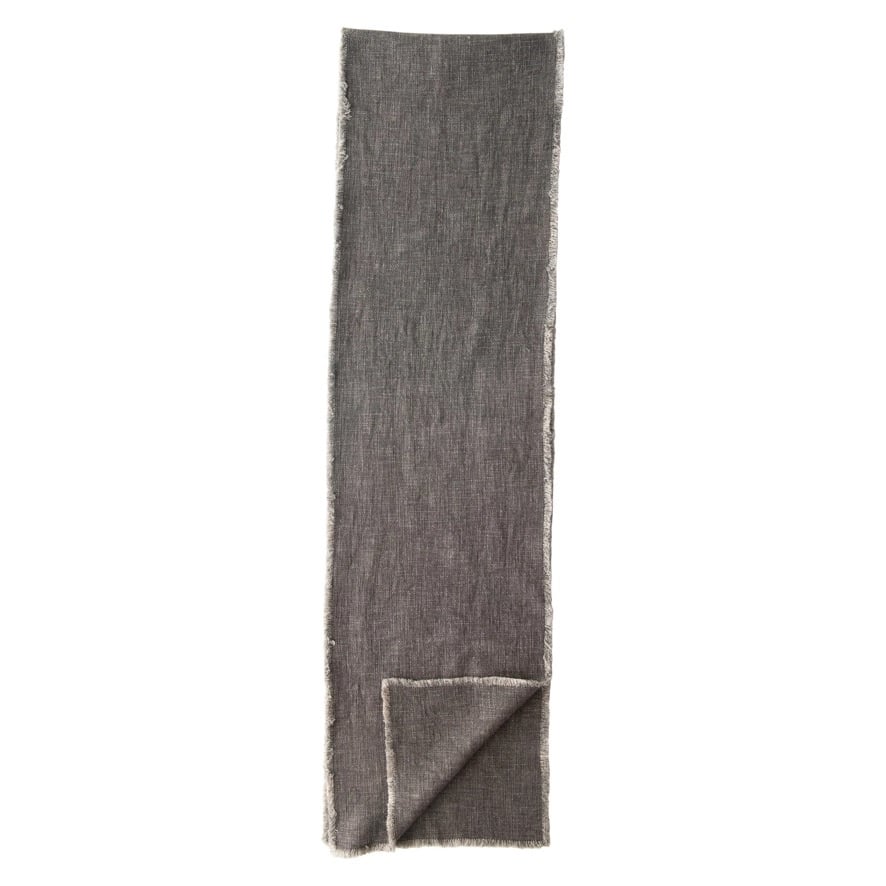 Linen Blend Table Runner with Frayed Edges, Grey Color — alternate view 2