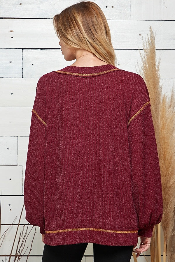 Knit Solid Loose Wide Neck Top — alternate view 4
