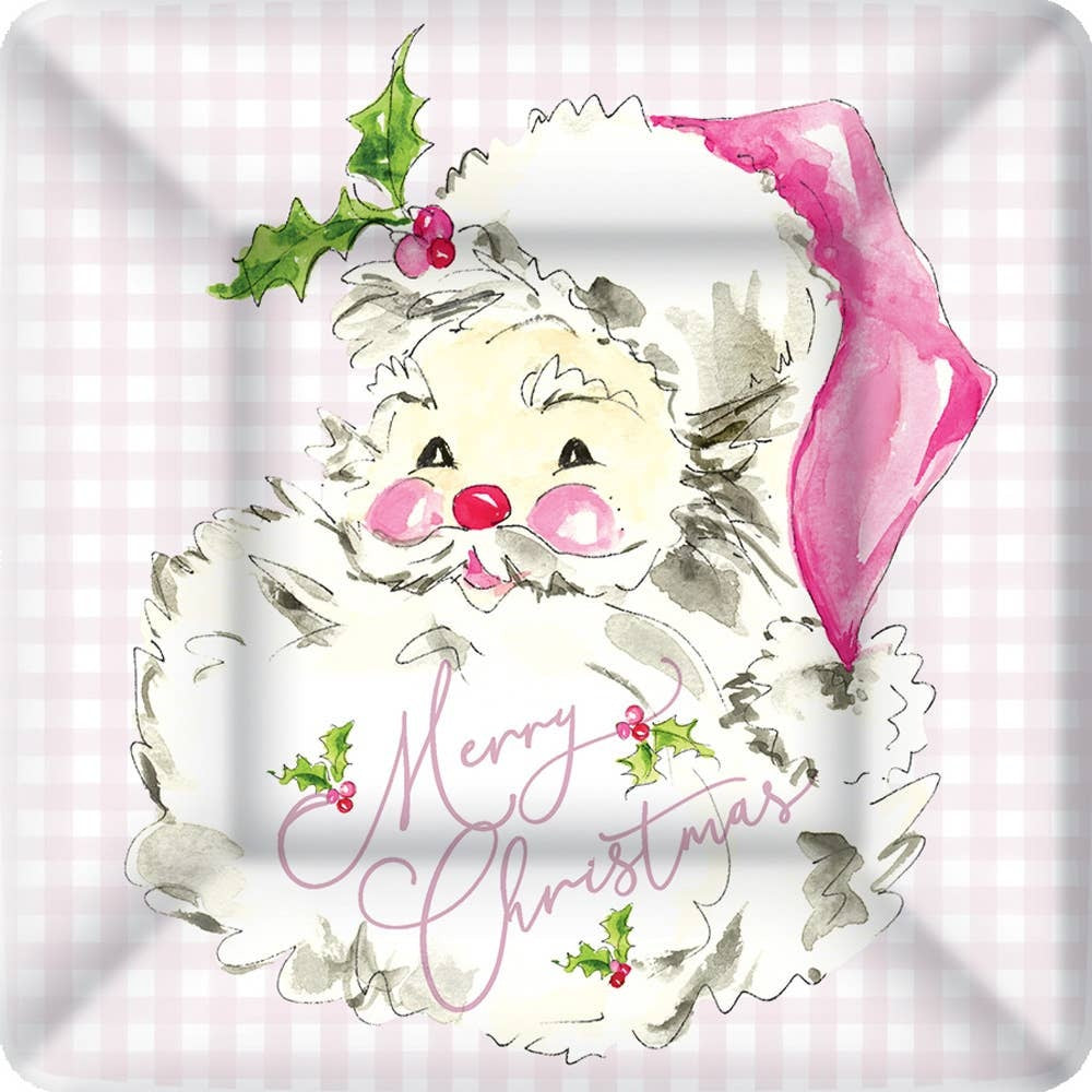 Pink Santa Christmas 7" Square Paper Plate