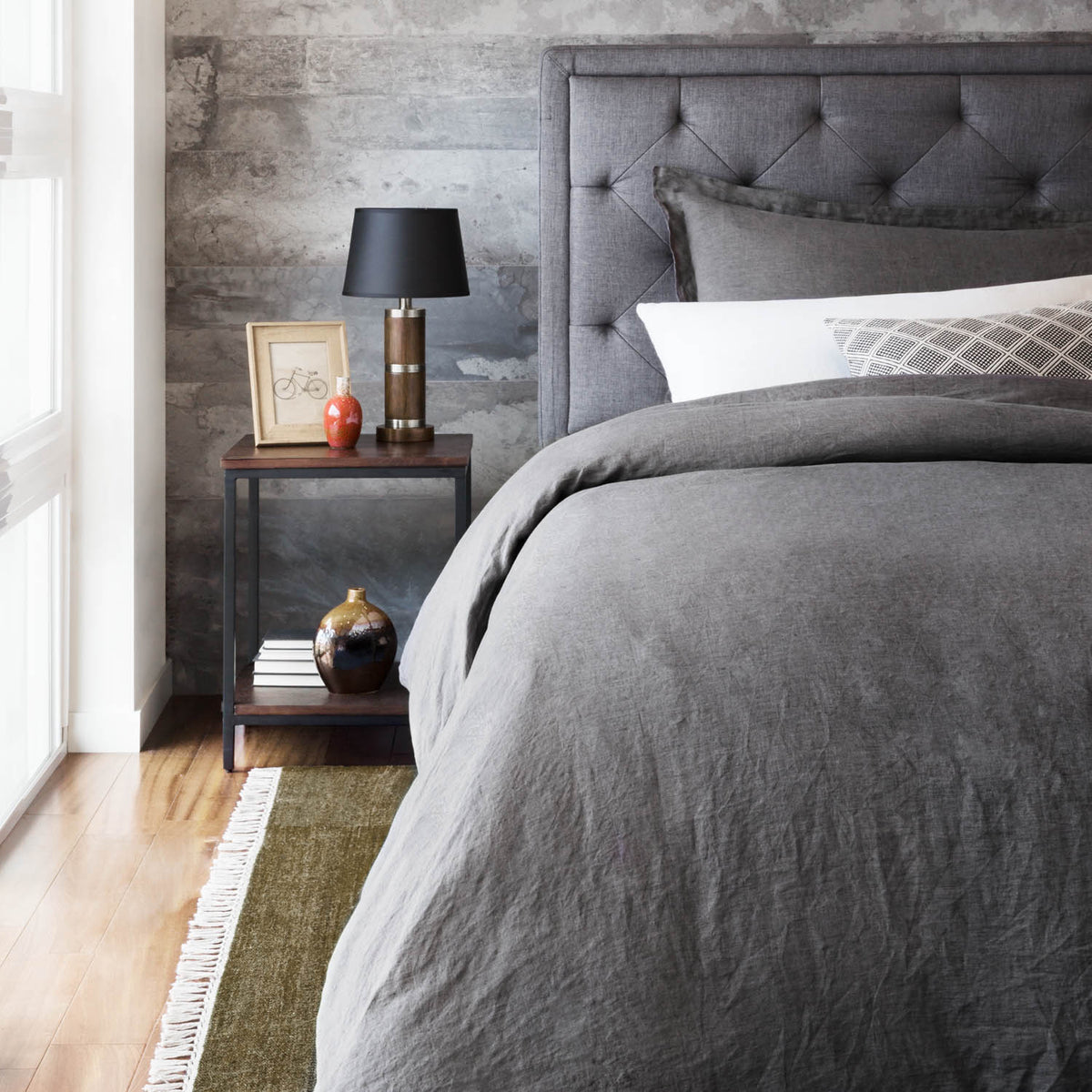 Woven French Linen Duvet Cover, King, Charcoal — alternate view 3