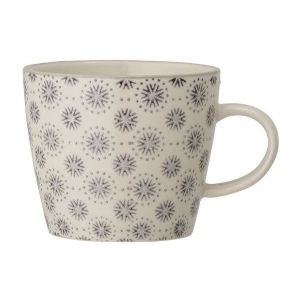 Stoneware Mug with Grey Hand-Stamped Pattern, Cream Color — alternate view 2