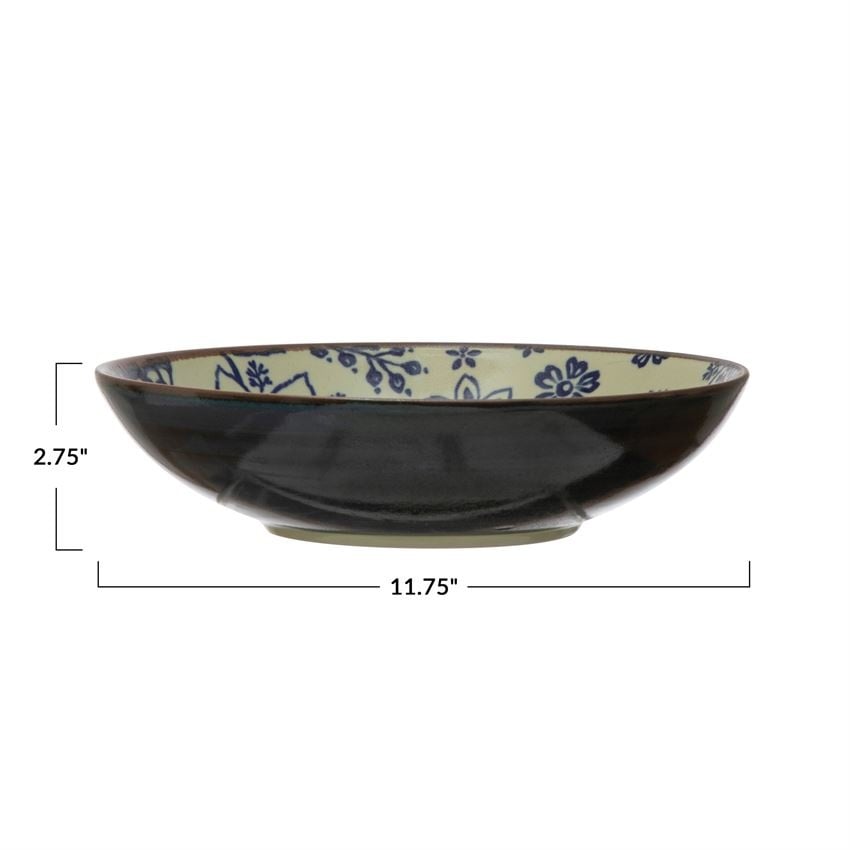 Stoneware Bowl with Pattern, Blue & Cream Color — alternate view 3