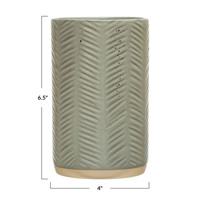 Debossed Stoneware Crock, Reactive Glaze, Grey (Each Varies) — alternate view 3