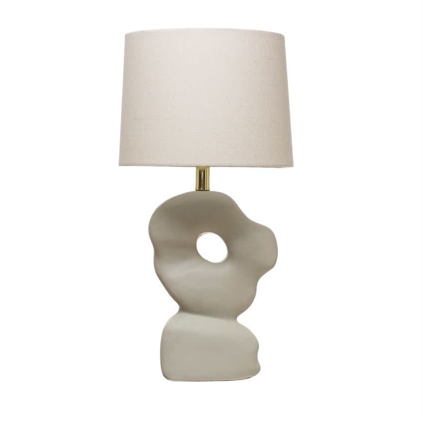 Ceramic Sculpted Table Lamp with Cream Linen Shade — alternate view 2
