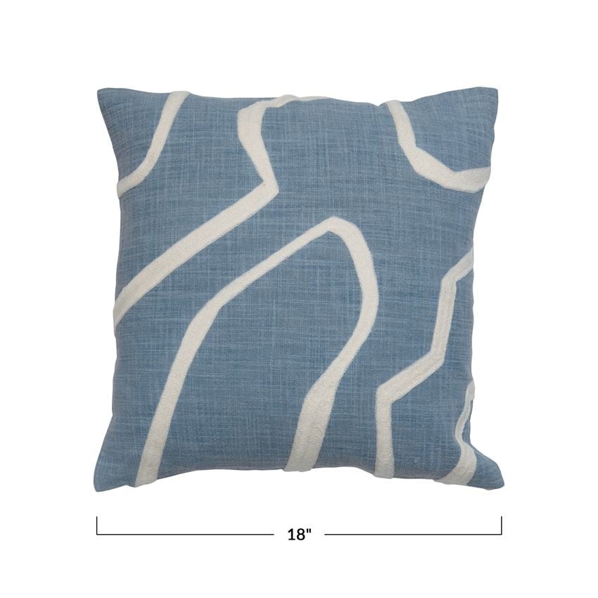 Square Embroidered Cotton Pillow, Blue & Cream Color — alternate view 2