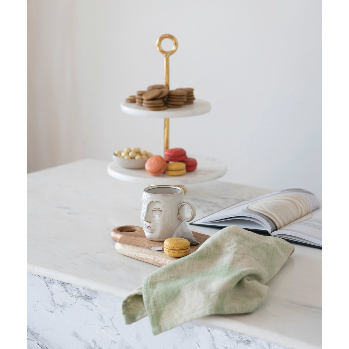 Marble and Metal 2-Tiered Serving Tray with Handle — alternate view 2