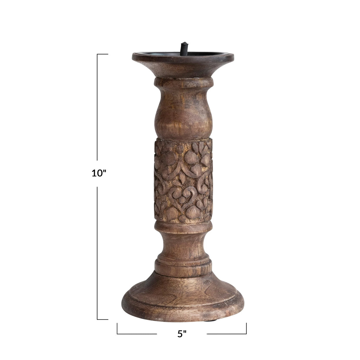 Hand-Carved Mango Wood Candle Holder w/ Design — alternate view 2
