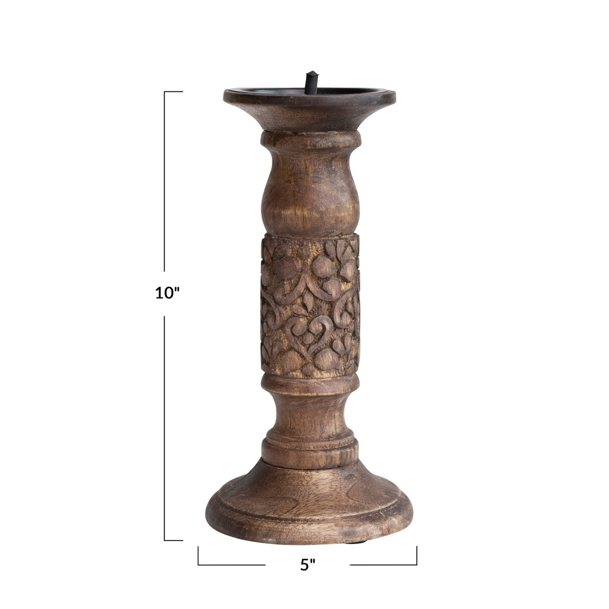 Hand-Carved Mango Wood Candle Holder with Design — alternate view 2