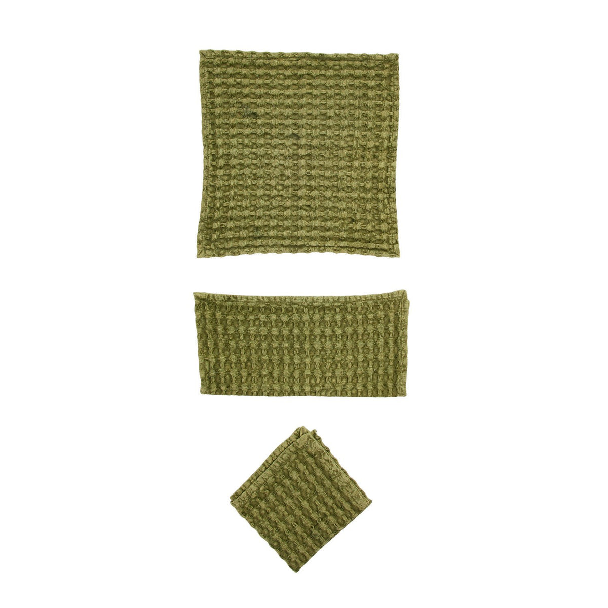 Stonewashed Cotton Waffle Weave Dish Cloths, Green, Set of 3 — alternate view 3