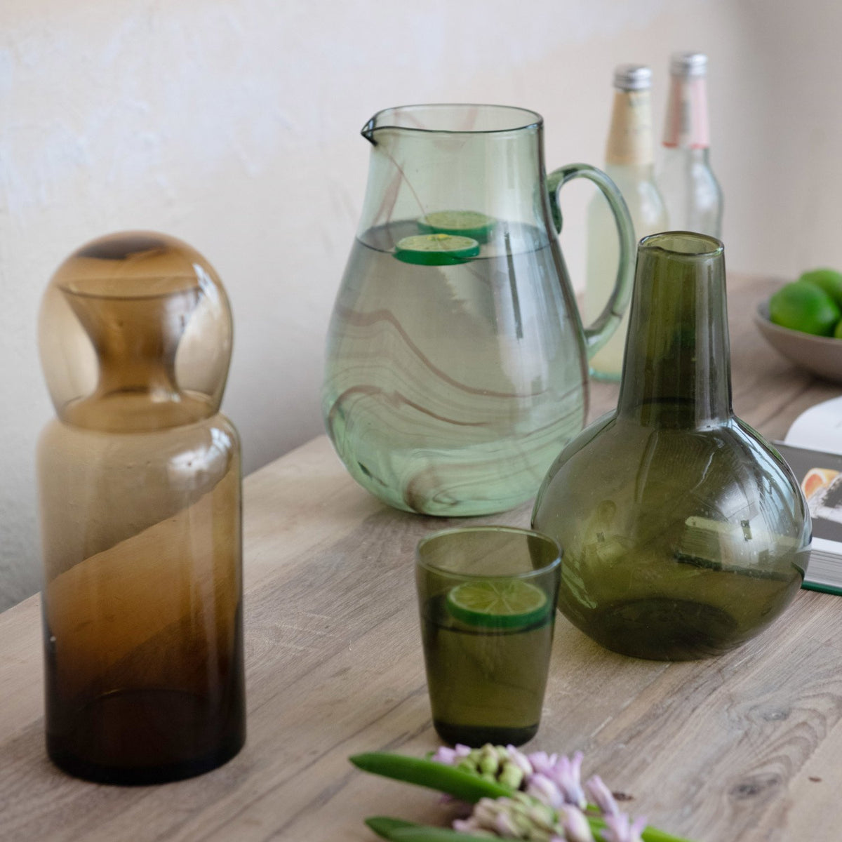 Hand-Blown Recycled Glass Pitcher, Marbled Green & Purple — alternate view 3