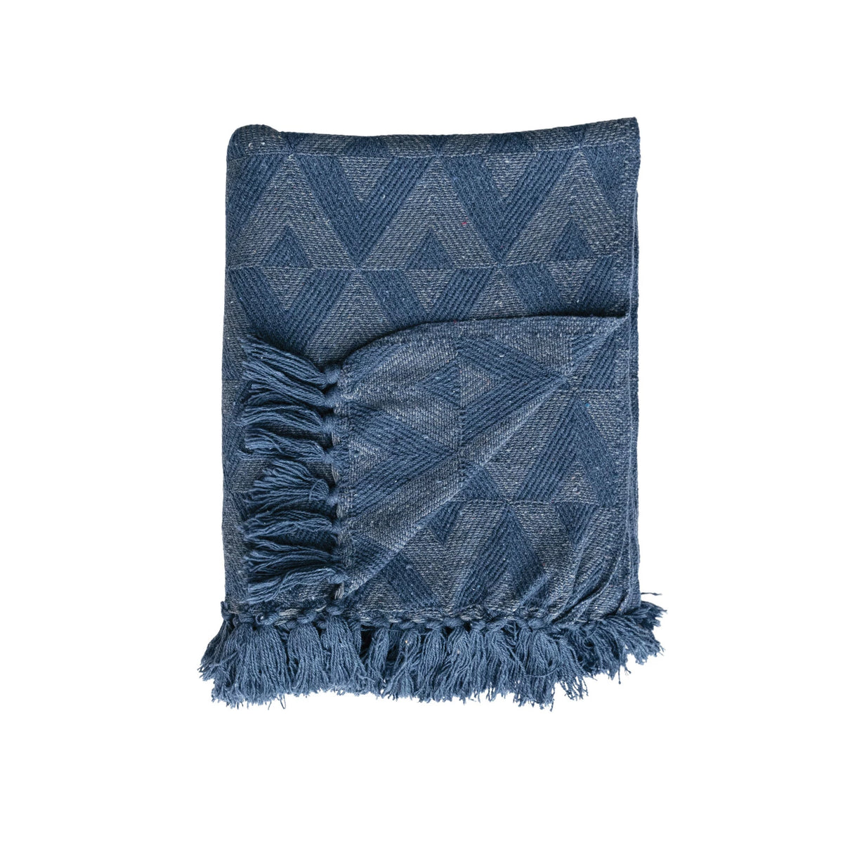 Woven Cotton Blend Throw With Fringe, Blue — alternate view 2