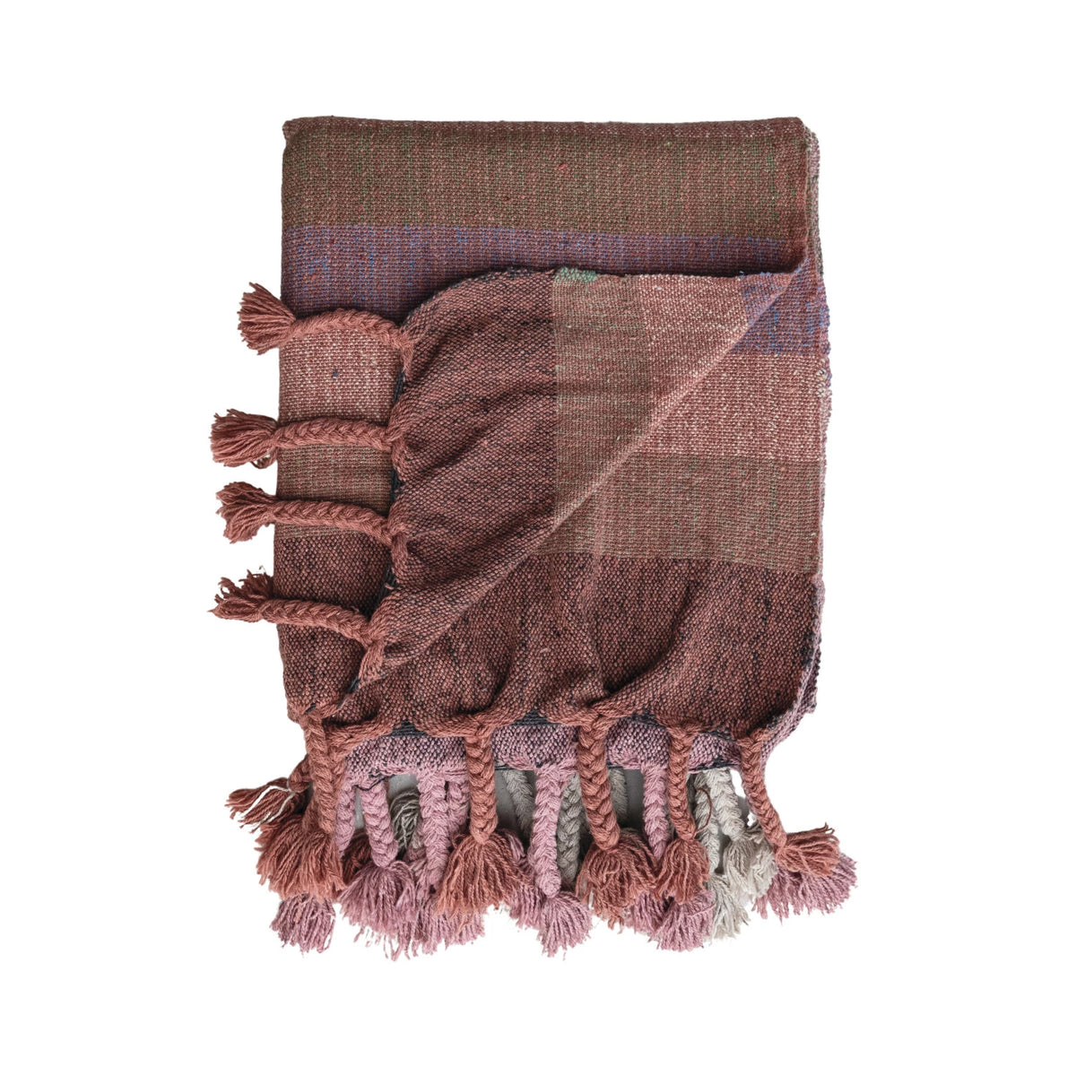 Cotton Blend Throw With Braided Fringe, Blush — alternate view 5