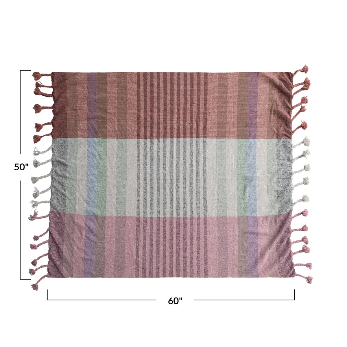 Cotton Blend Throw With Braided Fringe, Blush — alternate view 3