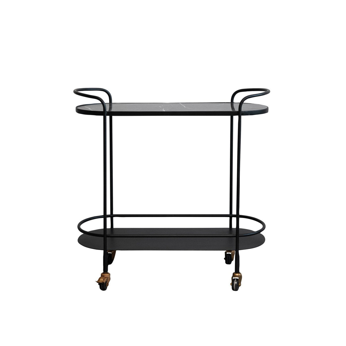 Metal & Marbled Veneer 2-Tier Bar Cart on Casters — alternate view 2