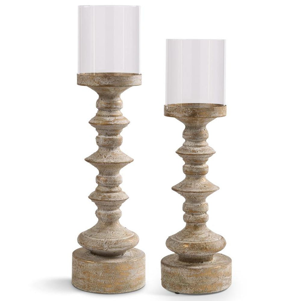 Large Antique Gold Finished Candleholder with Glass Hurricane — alternate view 2
