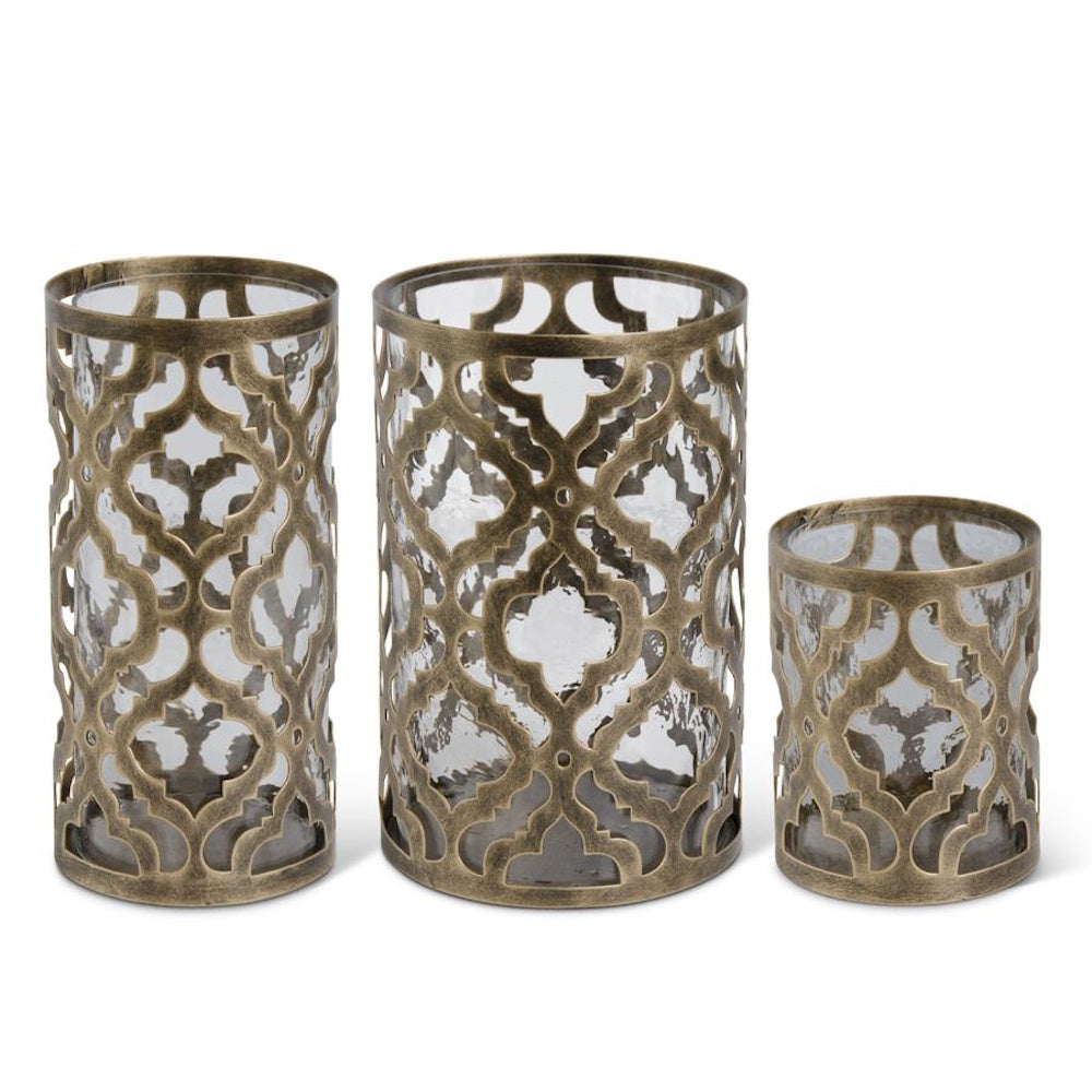 Large Antique Gold Moroccan Quatrefoil Hurricane — alternate view 2