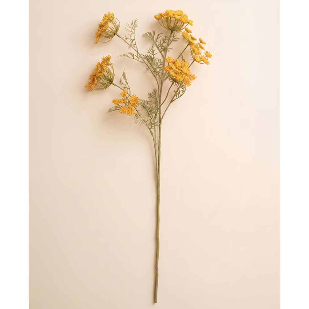 Faux yellow lace flower spray stem with delicate, clustered blooms against a neutral background.
